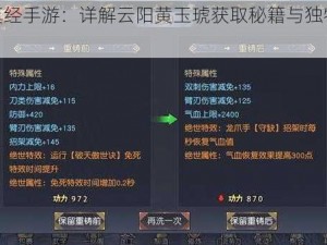 九阴真经手游：详解云阳黄玉琥获取秘籍与独特属性介绍