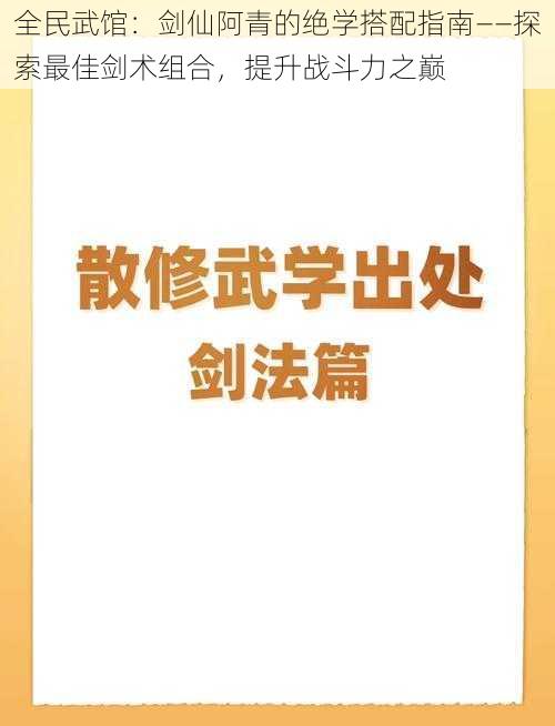 全民武馆：剑仙阿青的绝学搭配指南——探索最佳剑术组合，提升战斗力之巅