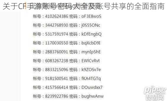 关于CF手游账号密码大全及账号共享的全面指南