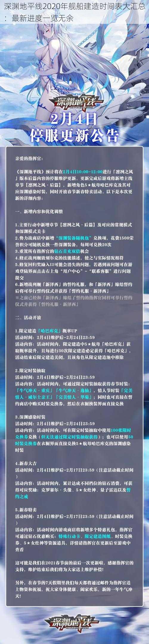 深渊地平线2020年舰船建造时间表大汇总：最新进度一览无余