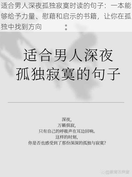 适合男人深夜孤独寂寞时读的句子：一本能够给予力量、慰藉和启示的书籍，让你在孤独中找到方向