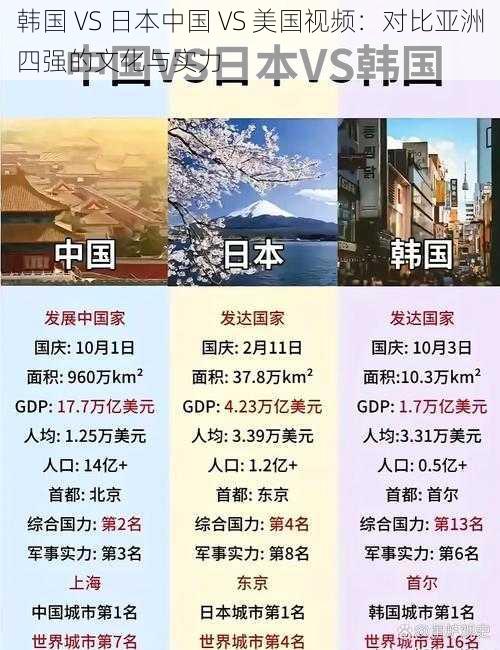 韩国 VS 日本中国 VS 美国视频：对比亚洲四强的文化与实力