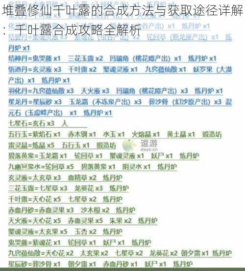 堆叠修仙千叶露的合成方法与获取途径详解：千叶露合成攻略全解析