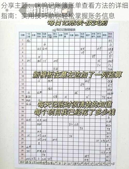 分享主题：咪呜记账簿账单查看方法的详细指南：实用技巧助你轻松掌握账务信息