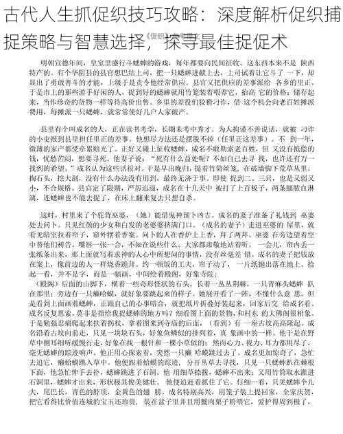 古代人生抓促织技巧攻略：深度解析促织捕捉策略与智慧选择，探寻最佳捉促术