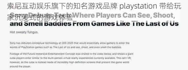 索尼互动娱乐旗下的知名游戏品牌 playstation 带给玩家沉浸式的游戏体验