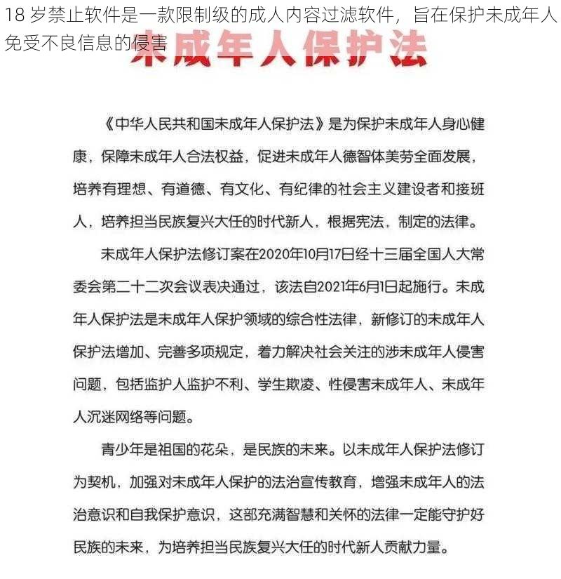 18 岁禁止软件是一款限制级的成人内容过滤软件，旨在保护未成年人免受不良信息的侵害