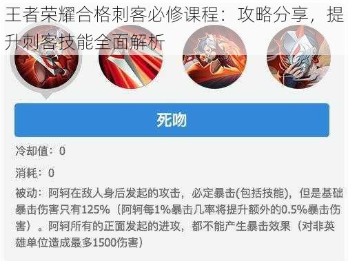 王者荣耀合格刺客必修课程：攻略分享，提升刺客技能全面解析