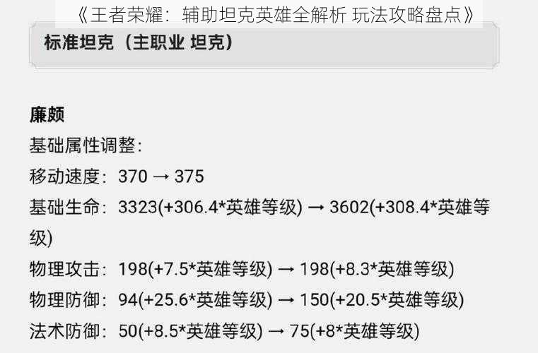 《王者荣耀：辅助坦克英雄全解析 玩法攻略盘点》