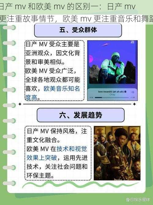 日产 mv 和欧美 mv 的区别一：日产 mv 更注重故事情节，欧美 mv 更注重音乐和舞蹈