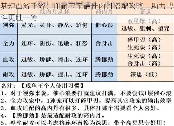 梦幻西游手游：血耐宝宝最佳内丹搭配攻略，助力战斗更胜一筹