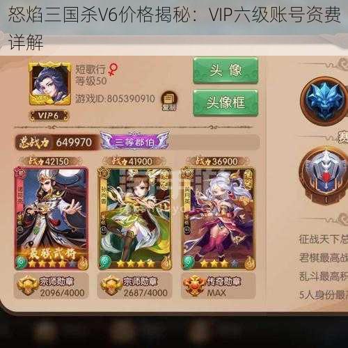 怒焰三国杀V6价格揭秘：VIP六级账号资费详解