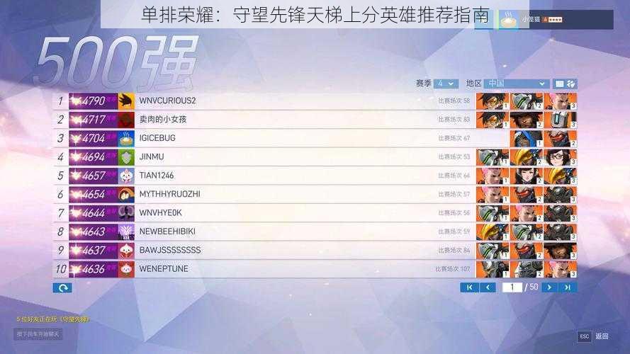 单排荣耀：守望先锋天梯上分英雄推荐指南
