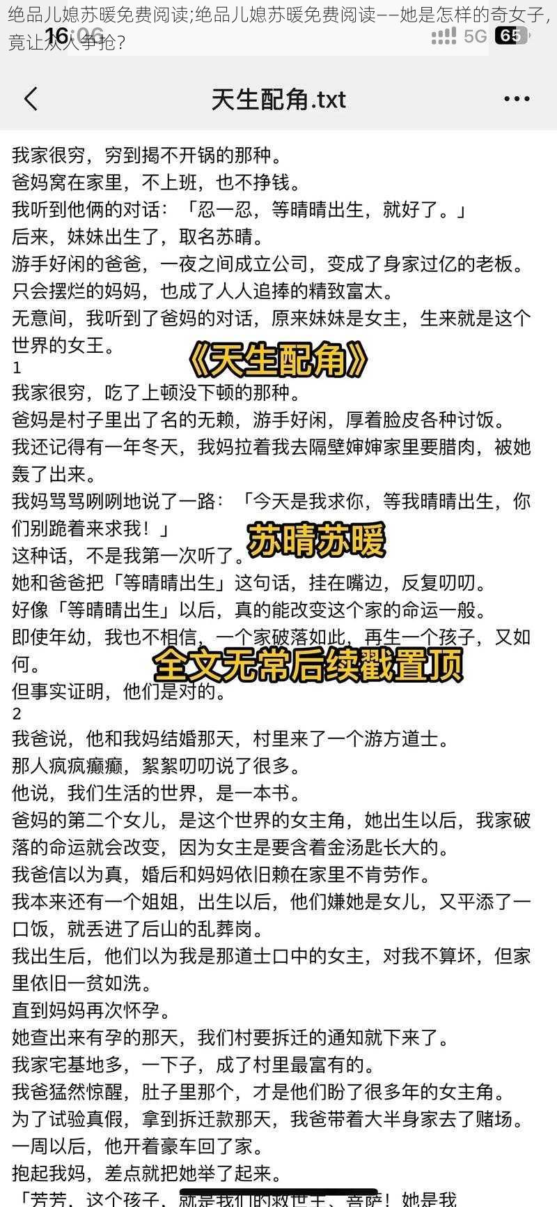 绝品儿媳苏暖免费阅读;绝品儿媳苏暖免费阅读——她是怎样的奇女子，竟让众人争抢？