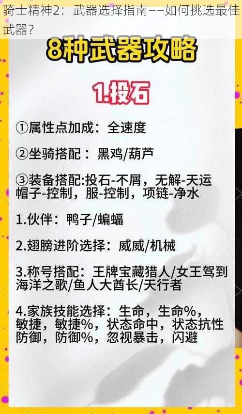 骑士精神2：武器选择指南——如何挑选最佳武器？