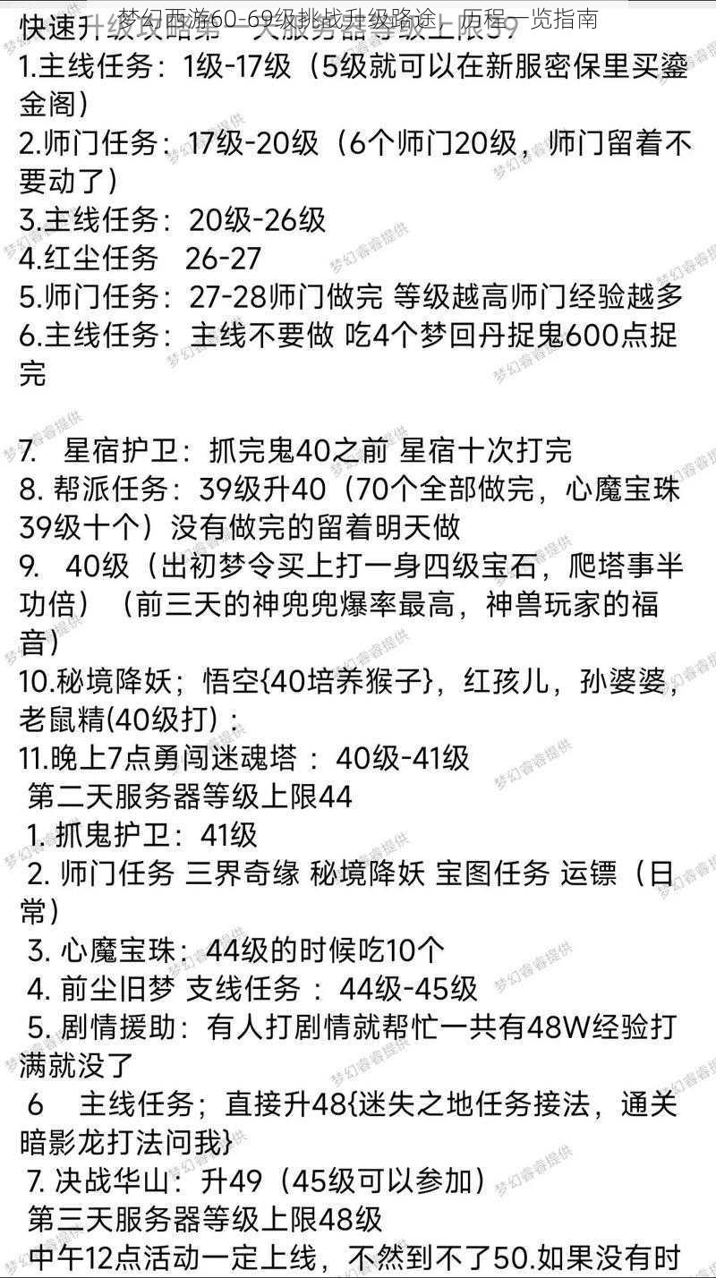 梦幻西游60-69级挑战升级路途，历程一览指南