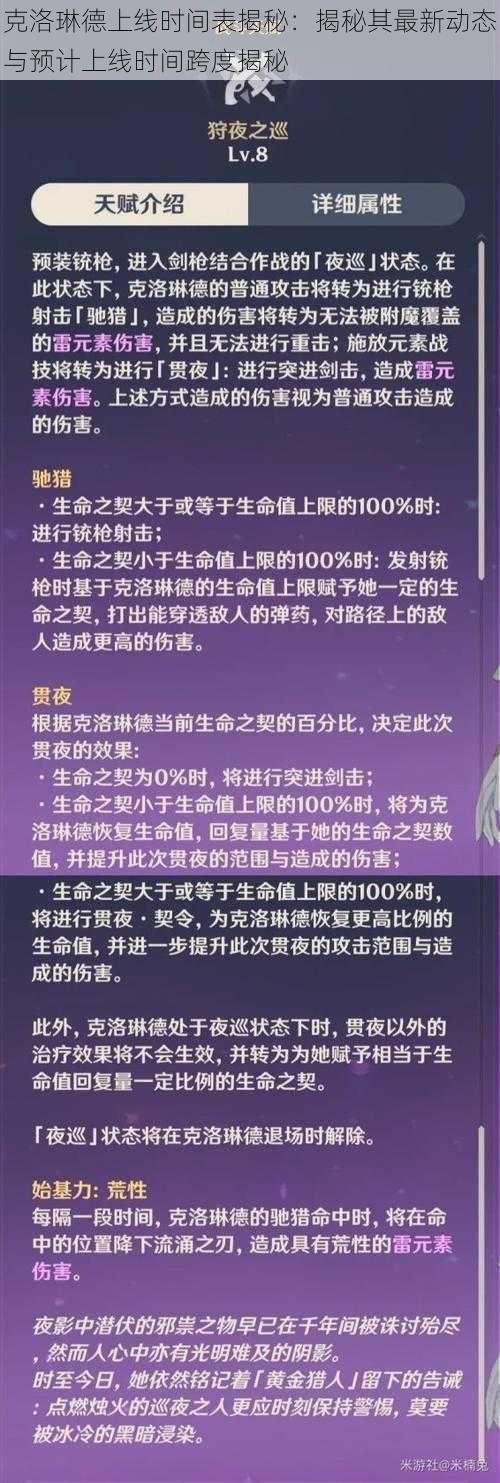 克洛琳德上线时间表揭秘：揭秘其最新动态与预计上线时间跨度揭秘