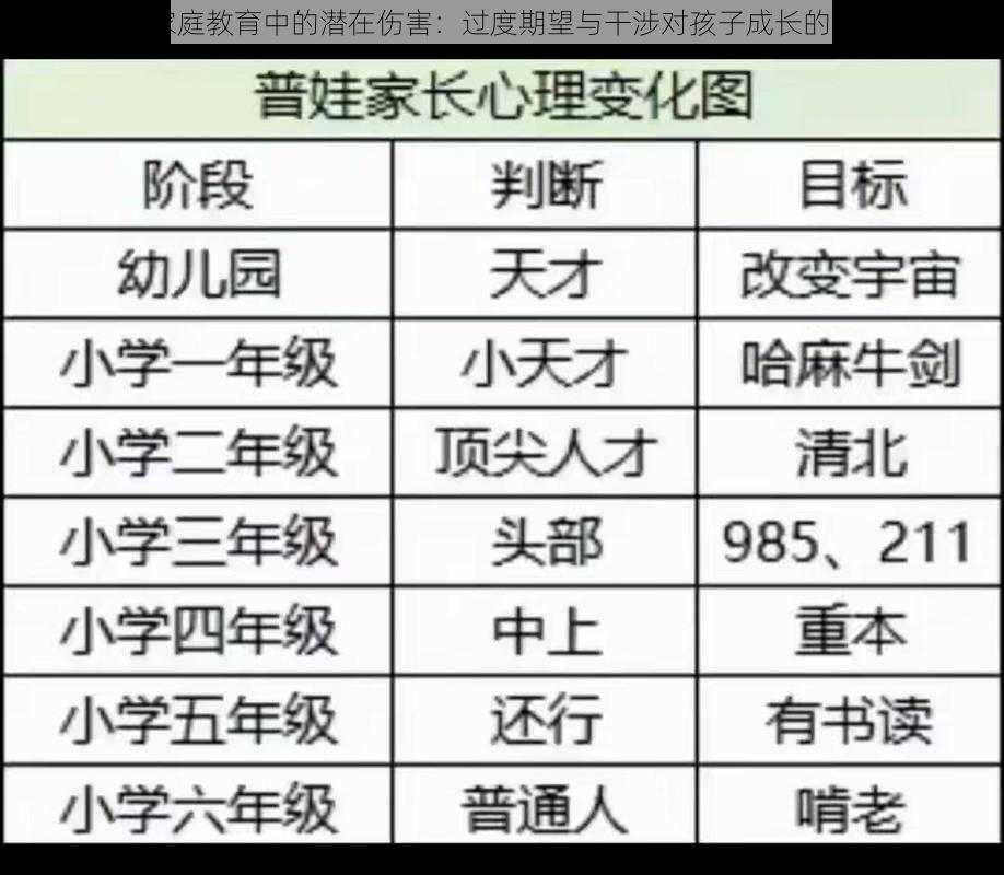 中国式家庭教育中的潜在伤害：过度期望与干涉对孩子成长的影响分析